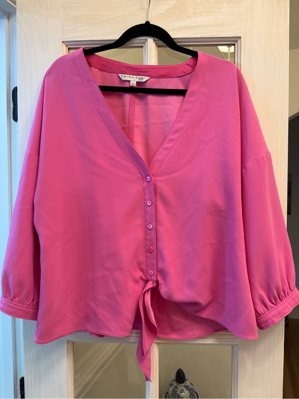 Trina Turk Pink Tie-Front V-Neck Blouse